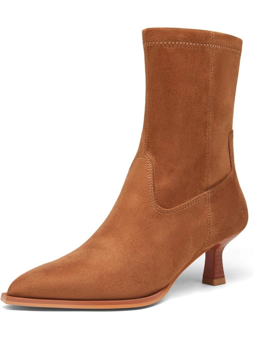Women's Dark Brown Suede Kitten Low Heel Side Zipper Fall Pointed Toe Ankle Boot